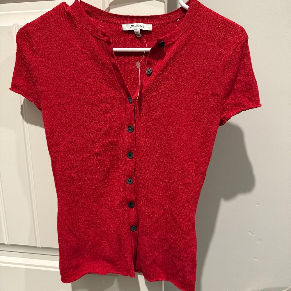 NWT Madewell Cotton-Blend Pointelle Short-Sleeve Cardigan